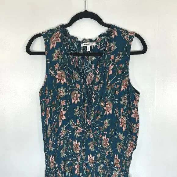 WILLIAMRAST Women Ruffle Mini Dress Layered Floral Green Size XXL Sleeveless Tie - Picture 4 of 13
